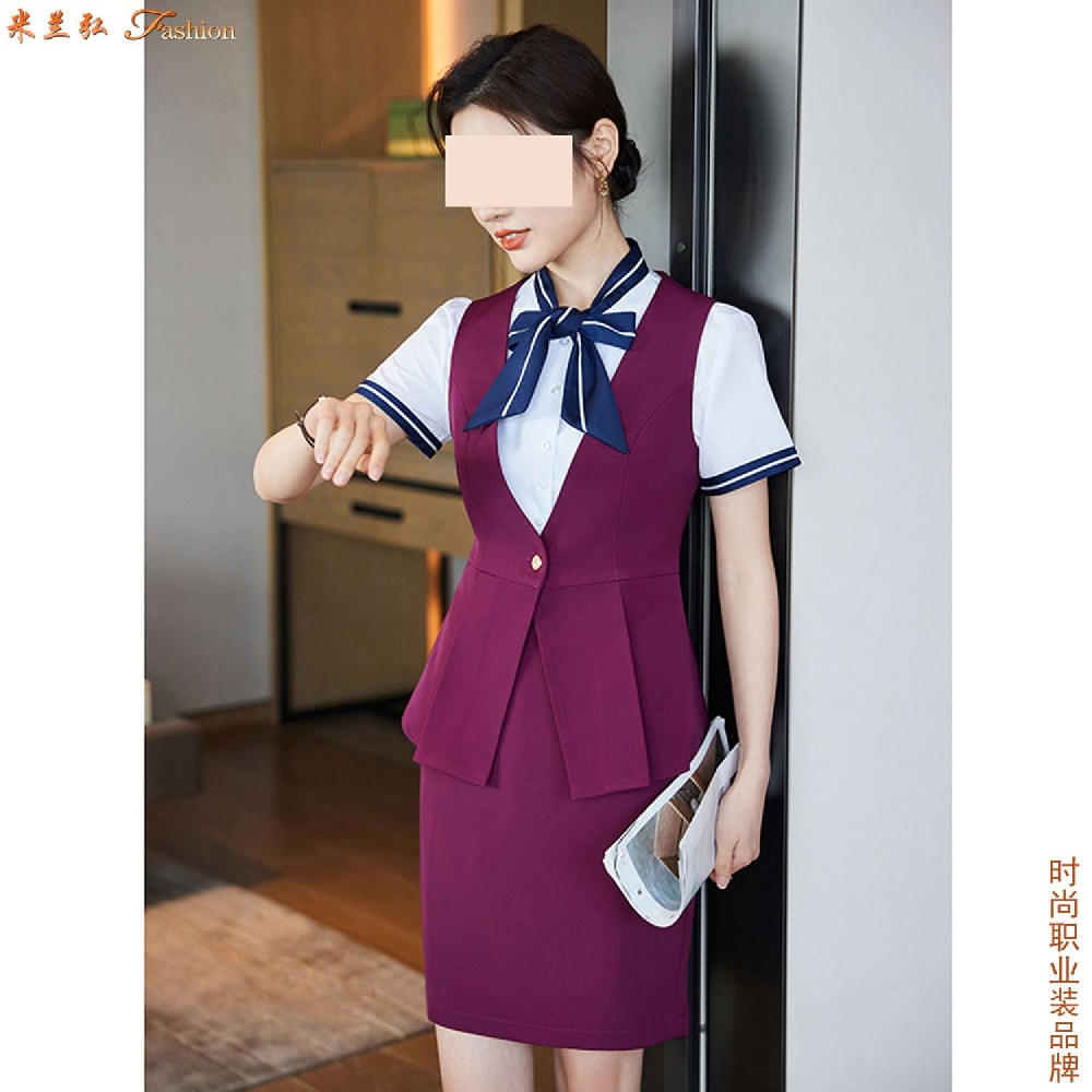 紫色空姐服短袖套装,蓝色空姐夏季短袖款式定做
