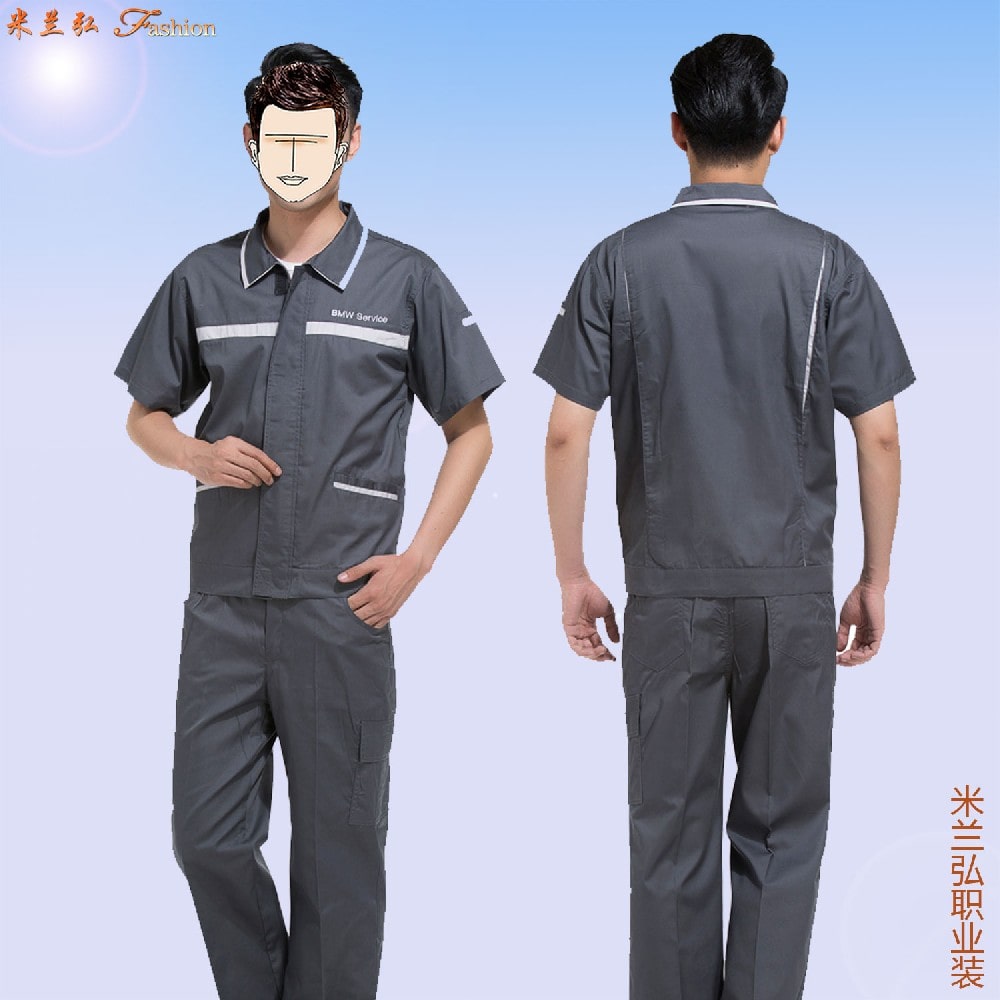 工厂生产车间夏季工作服批发订做价格,短袖工厂工作服现货定做公司